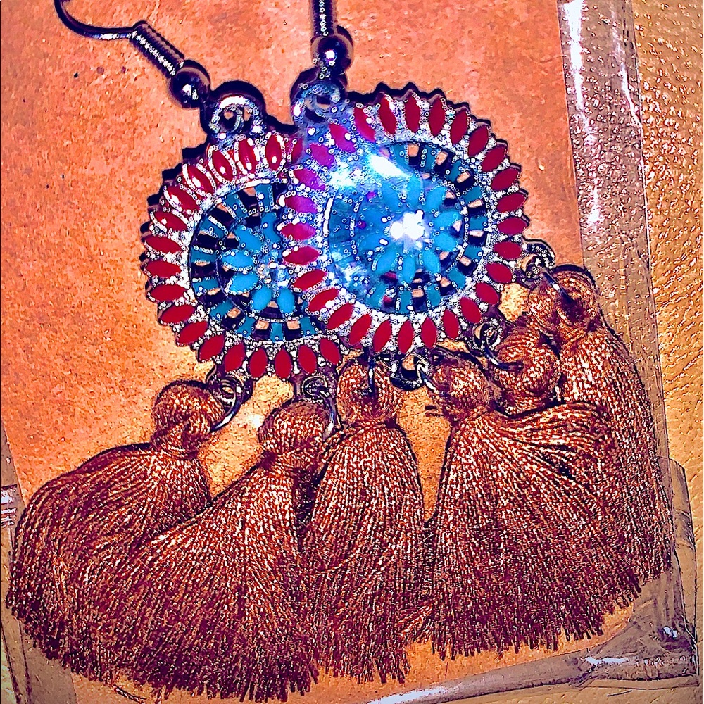 Coffee Color ☕️ DreamCatcher Style Boho Tassel Hippie Chic Women’s CZ Earrings